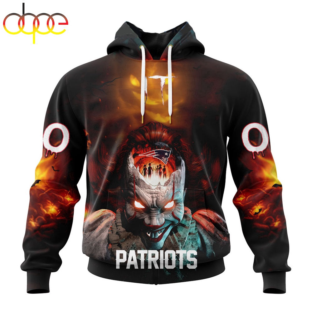 Custom Name And Number NFL New England Patriots Halloween Badut Mematikan 3D Hoodie Shirt