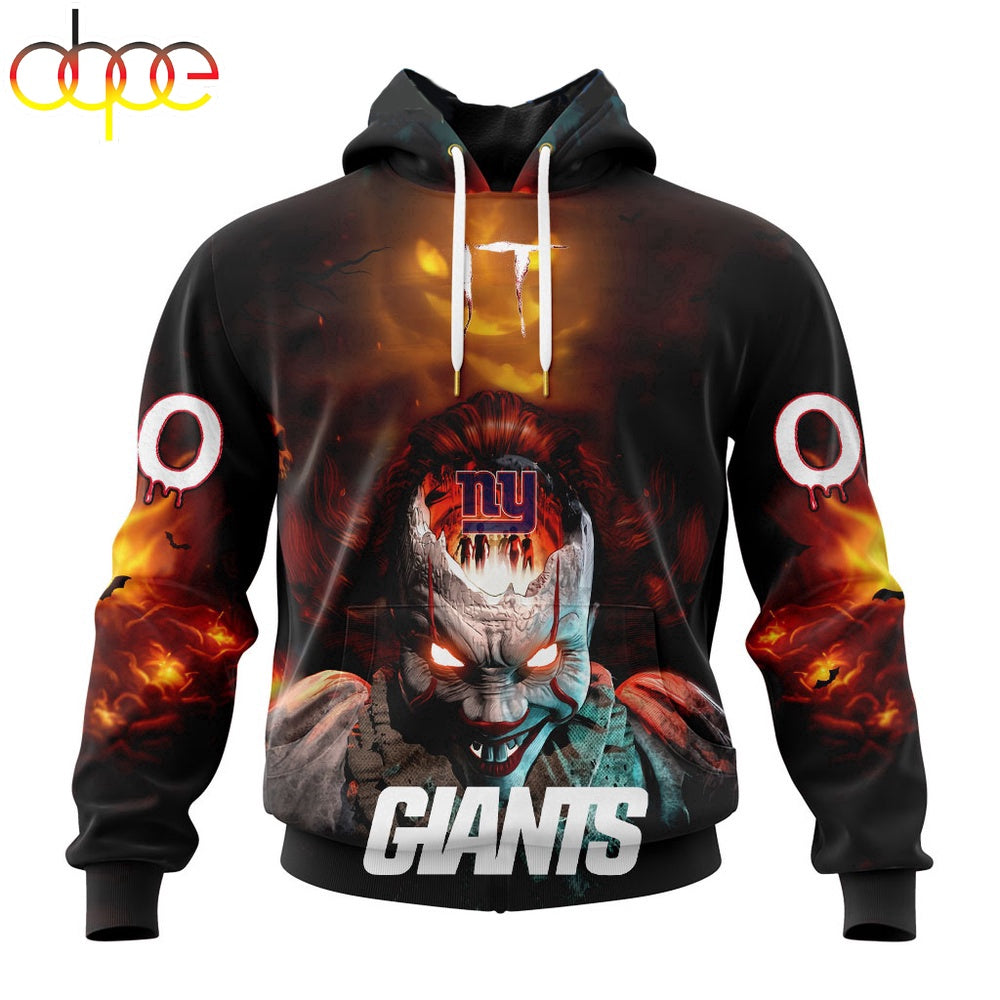 Custom Name And Number NFL New York Giants Halloween Badut Mematikan 3D Hoodie Shirt