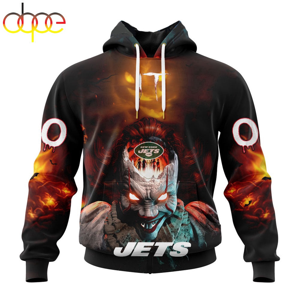 Custom Name And Number NFL New York Jets Halloween Badut Mematikan 3D Hoodie Shirt