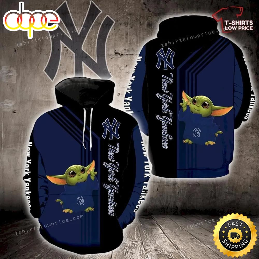 New York Yankees Baby Yoda Full Print 3d Hoodie