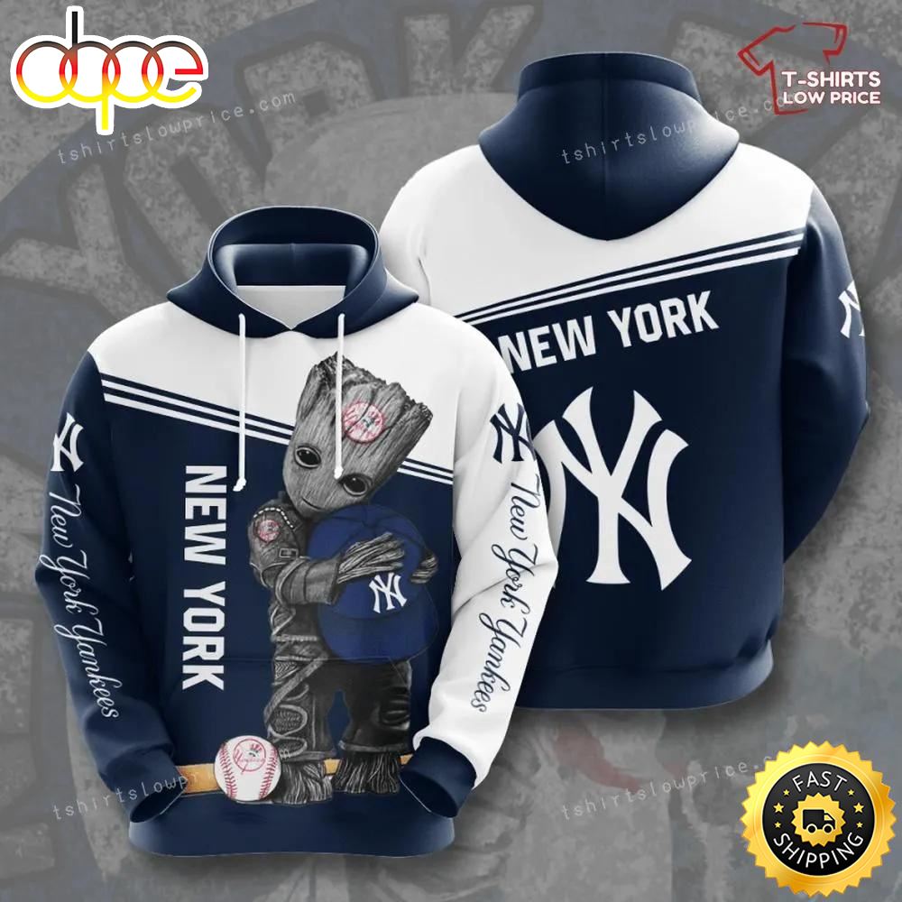New York Yankees Groot Hold Yankees Logo Custom Hoodie 3d