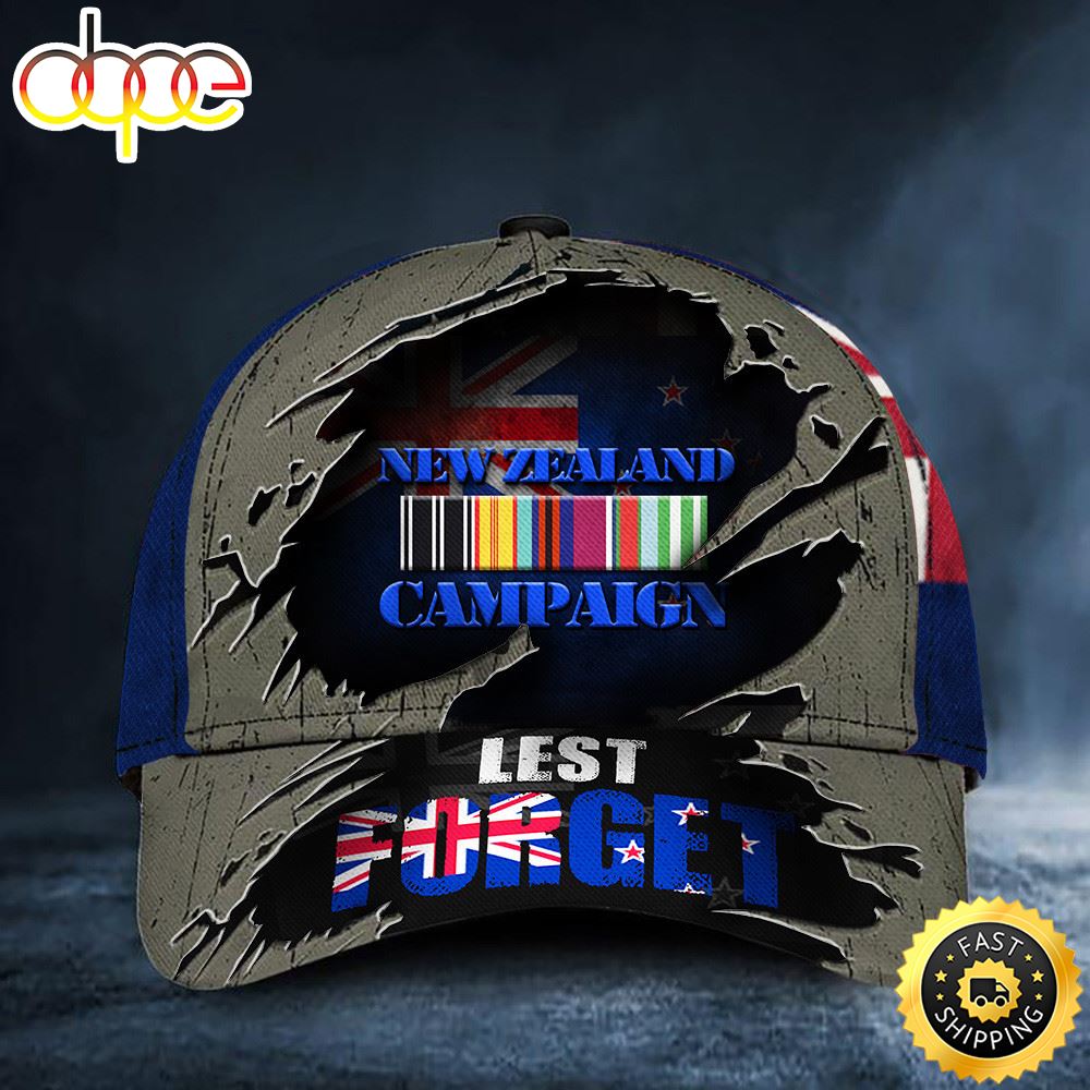 New Zealand Campaign Lest Forget Flag Hat Patriotic Remembrance Veterans Cap Merch Hat Classic Cap