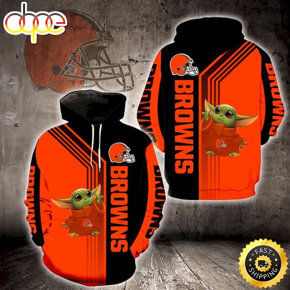 Nfl Baby Yoda Cleveland Browns 3d Hoodie All Over Print