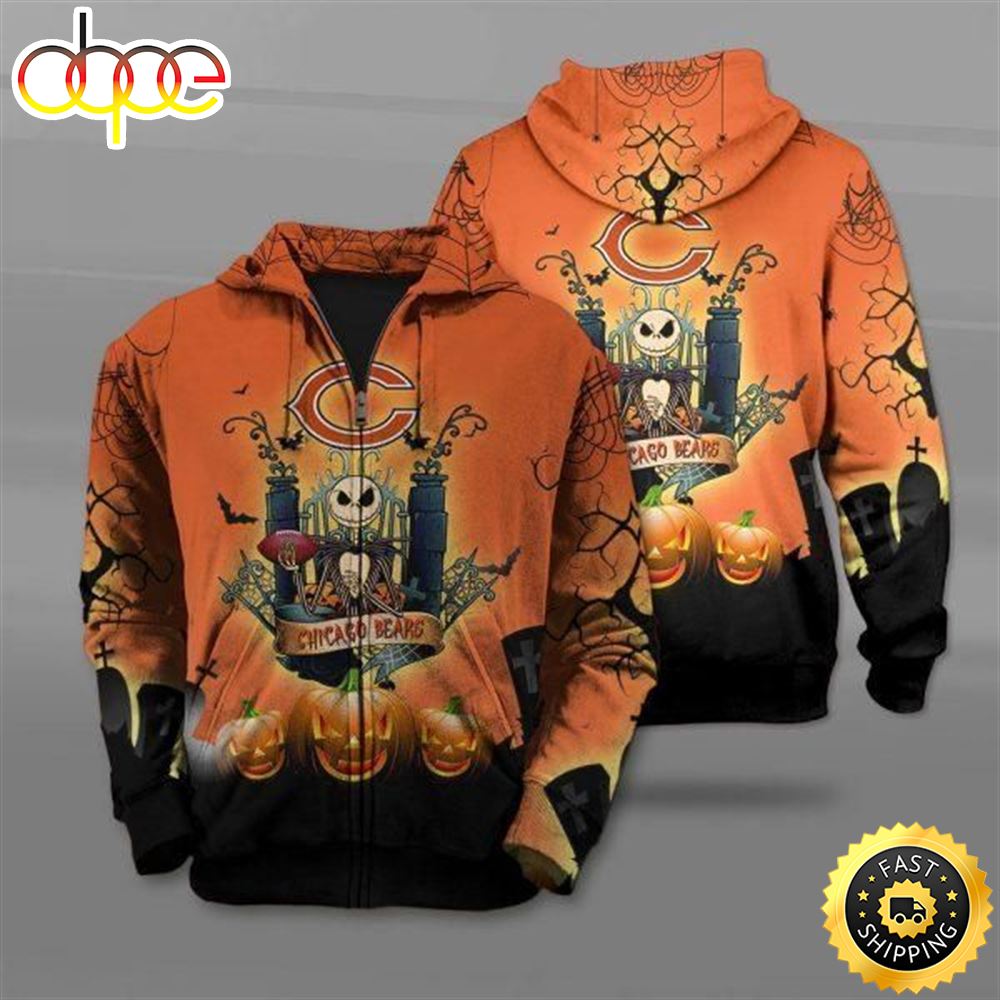 Nfl Chicago Bears The Nightmare Before Christmas Jack Skellington 3D All Over Print Zip Up Hoodie Option - Dingeas