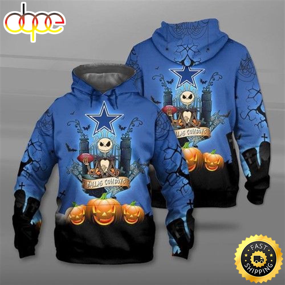 Nfl Dallas Cowboys Jack Skellington Nightmare Men And Women 3D All Over Print Zip Up Hoodie Option - Dingeas