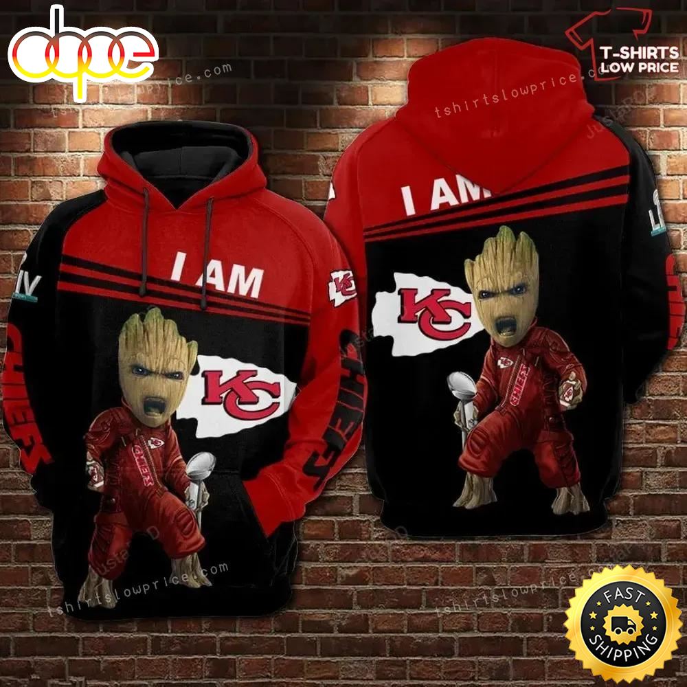 Nfl Football Kansas City Chiefs Groot With Super Bowl Cup 3d All Over Print Hoodie