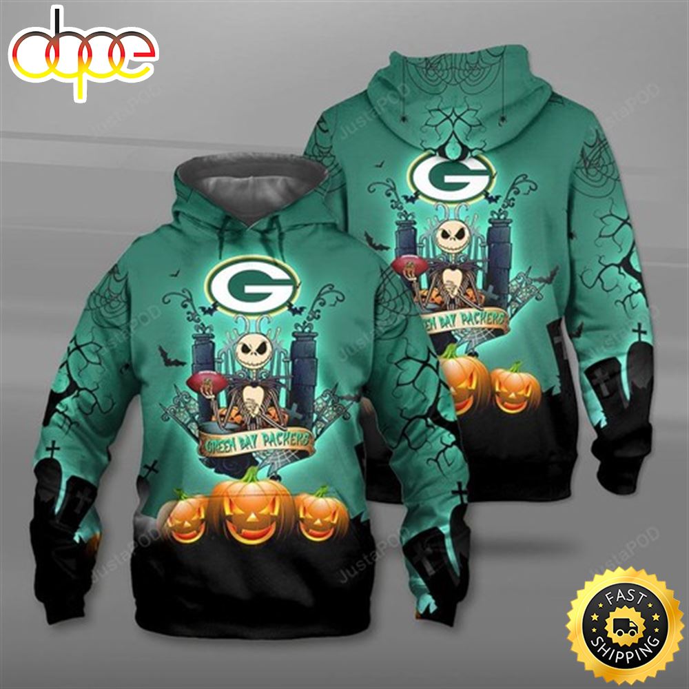 Nfl Green Bay Packers Halloween Jack Skellington Men And Women 3D Hoodie Zip Hoodie Green Bay Packers