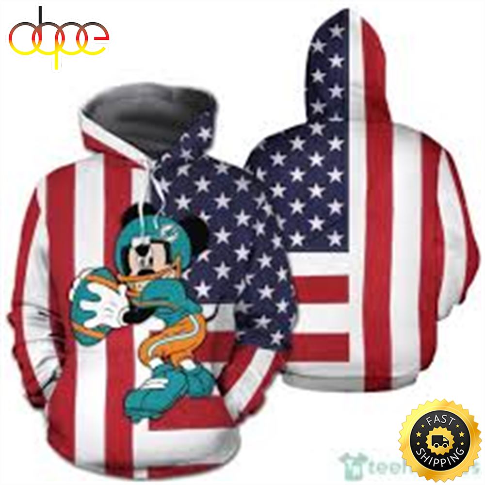 Nfl Miami Dolphins Hoodie American Flag Disney Mickey 3d Hoodie