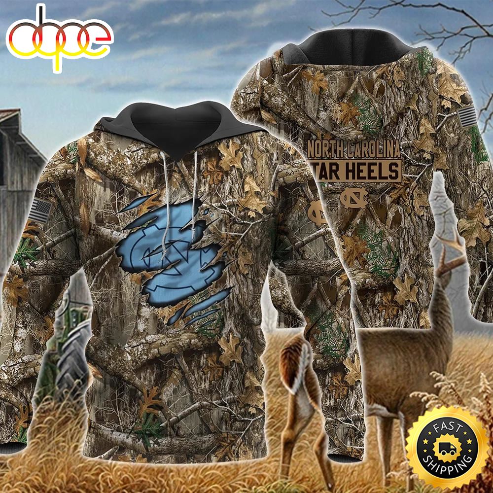 North Carolina Tar Heels Camo Veteran Hunting 3D Hoodie North Carolina Tar Heels Fan Gifts