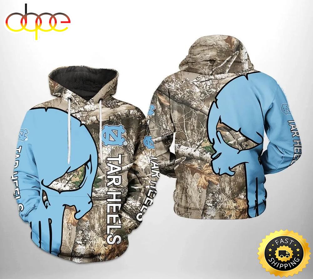 North Carolina Tar Heels Camo Veteran Hunting and Skull Punisher 3D Hoodie NCAA Football Gifts