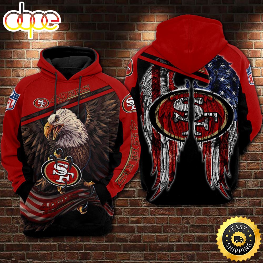 Official N.F.L.San Francisco 49ers Team &amp; Patriotic Flagged Eagle Pullover Hoodies