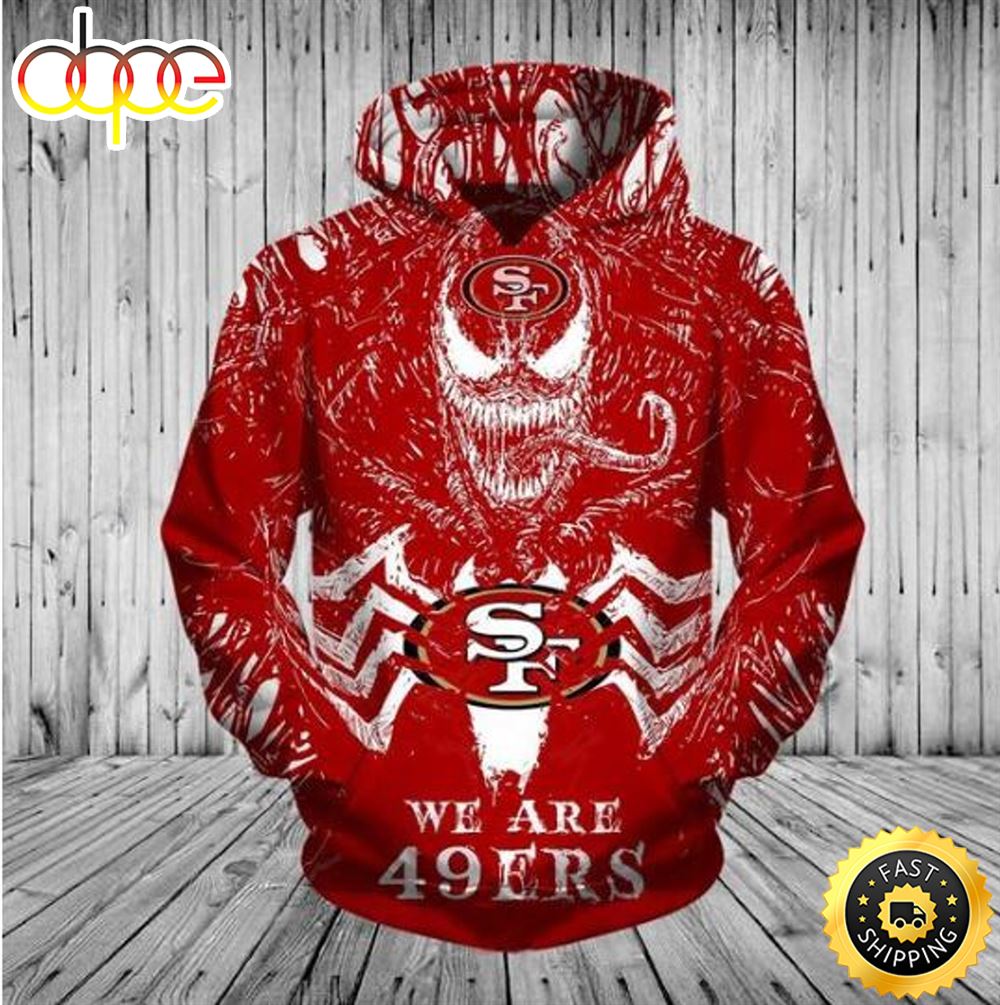 Officially Licensed N.F.L.San Francisco 49ers Classic Venom Horror Movie Character &amp; We Are 49ers All Over Print Shirt