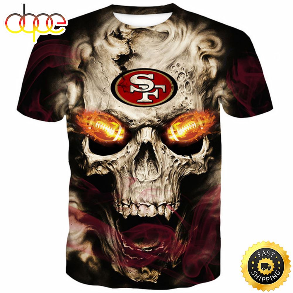 Officially Licensed N.F.L.San Francisco 49ers Neon 3d Glowing Fiery 49ers Football Eyes T-Shirt