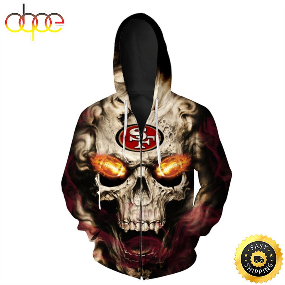On Fire In Skulls Eyes 3d Neon Skull &amp; San Francisco 49ers Blazing Football All Over Print Shirt