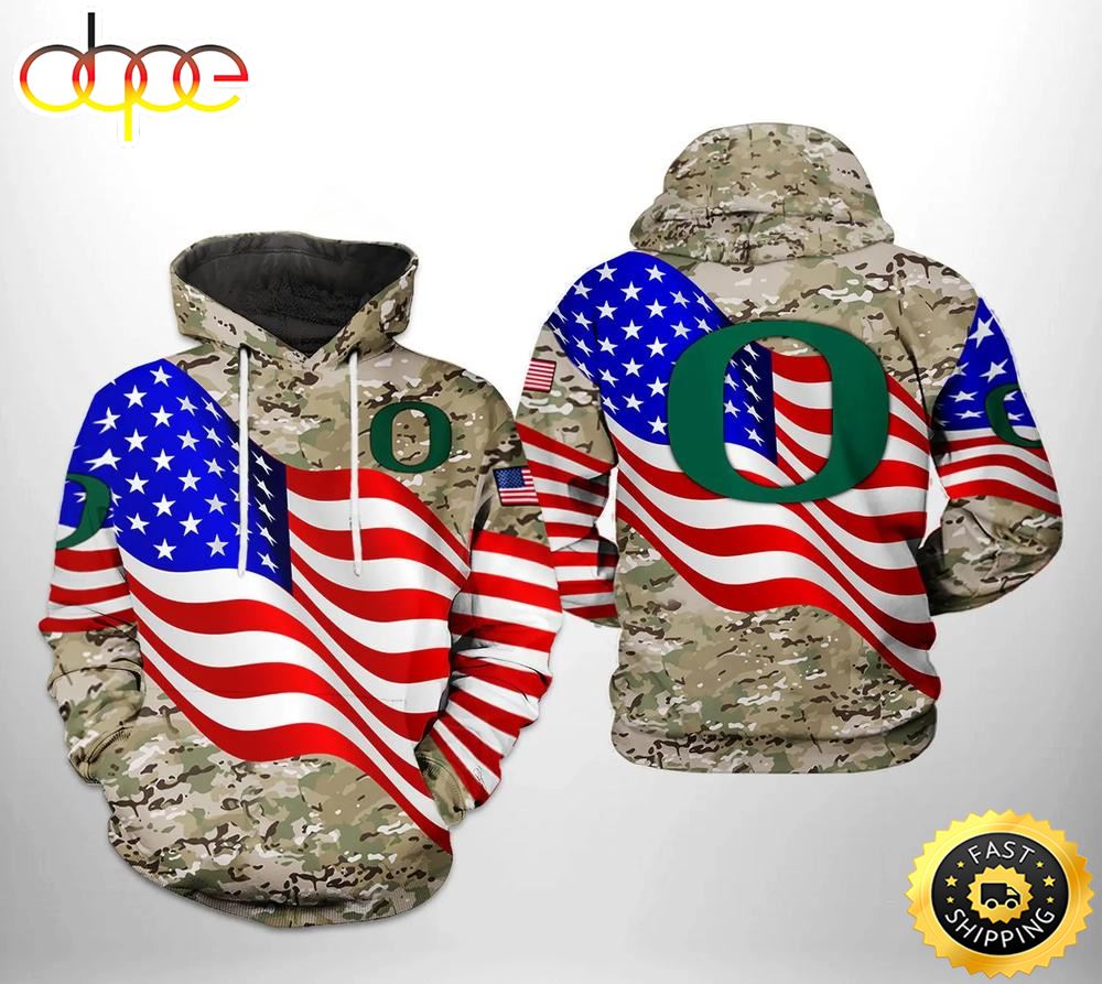 Oregon Ducks Flag American Camo Veteran 3D Hoodie College Baseball Apparel