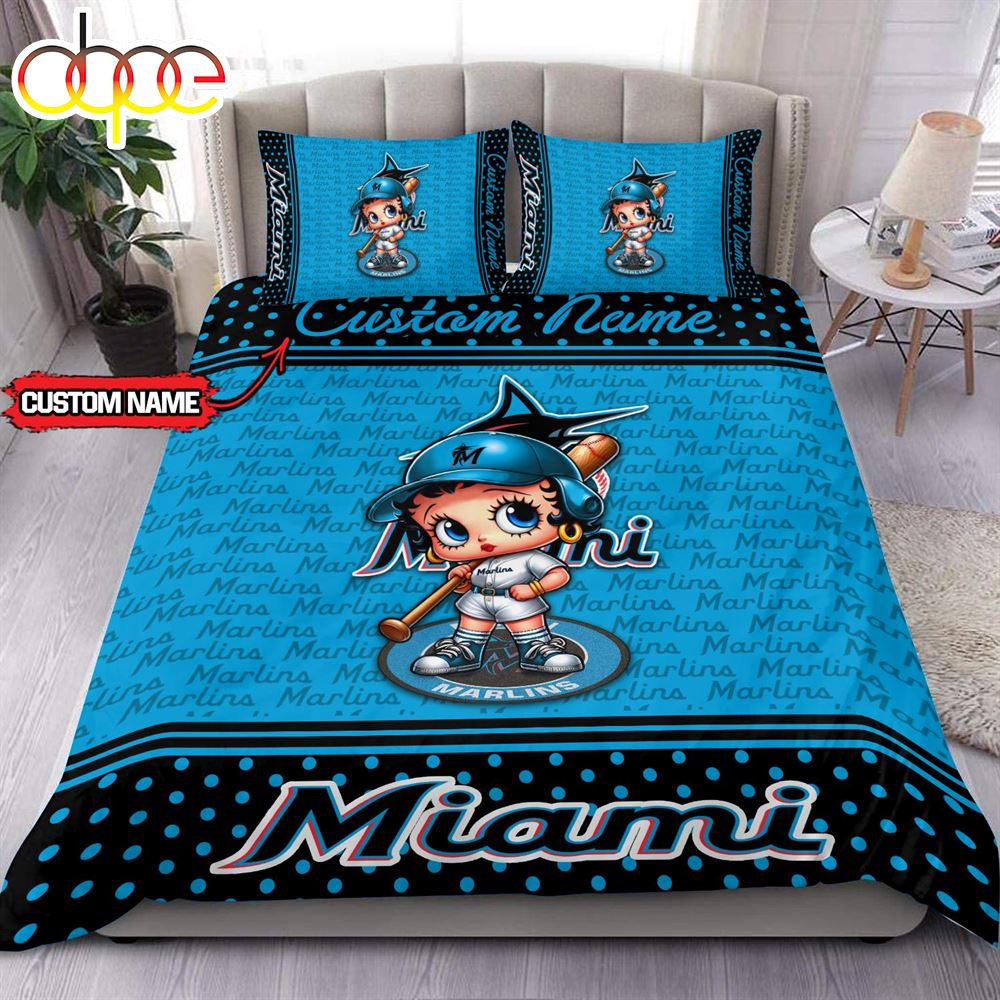 Personalized Name MLB Miami Marlins Baseball Bedding Set