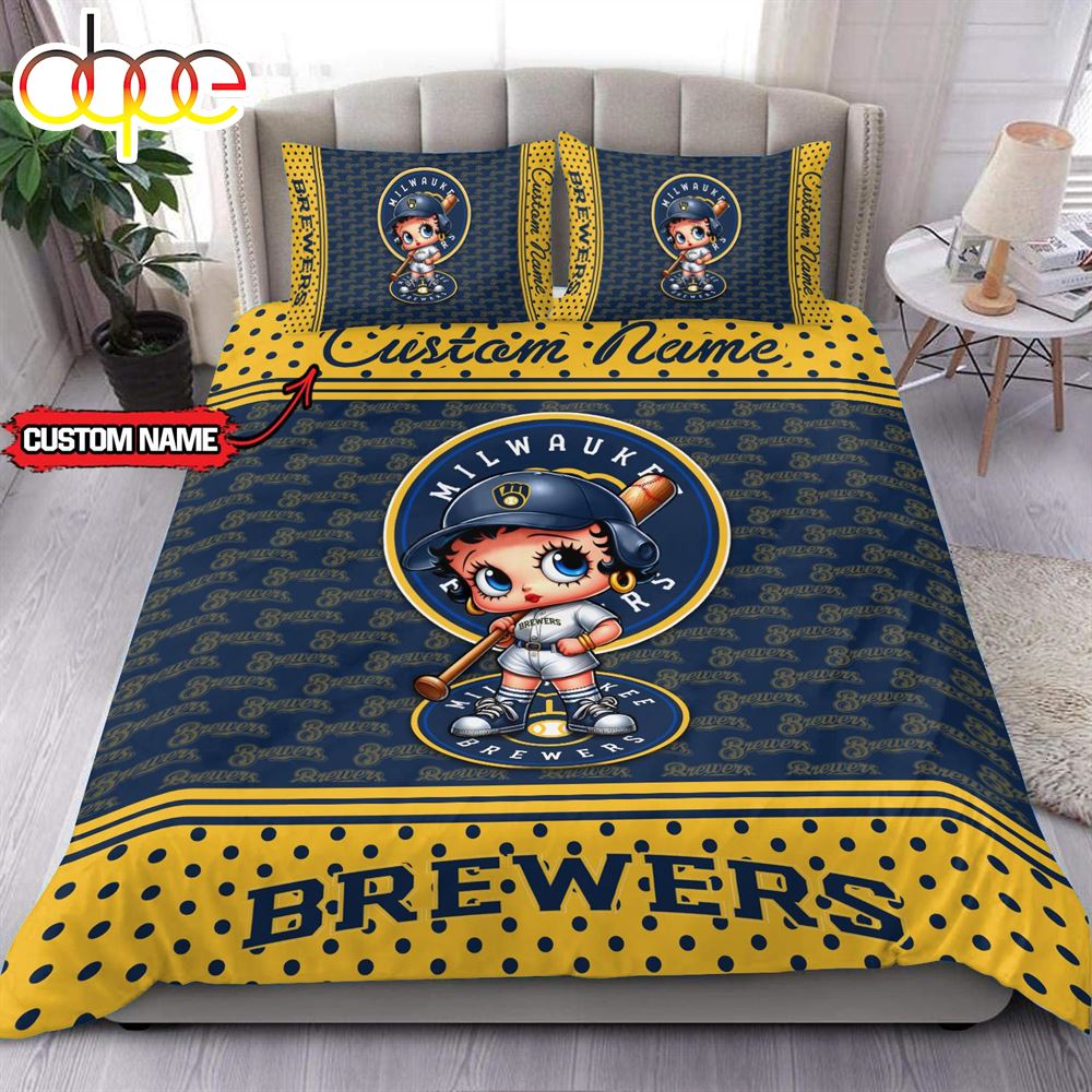 Personalized Name MLB Milwaukee Brewers Baseball Bedding Set