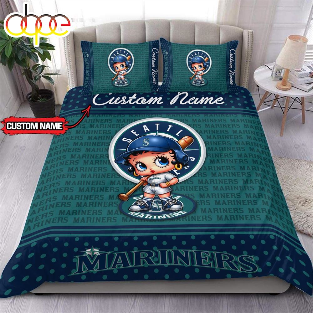 Personalized Name MLB Seattle Mariners Baseball Bedding Set
