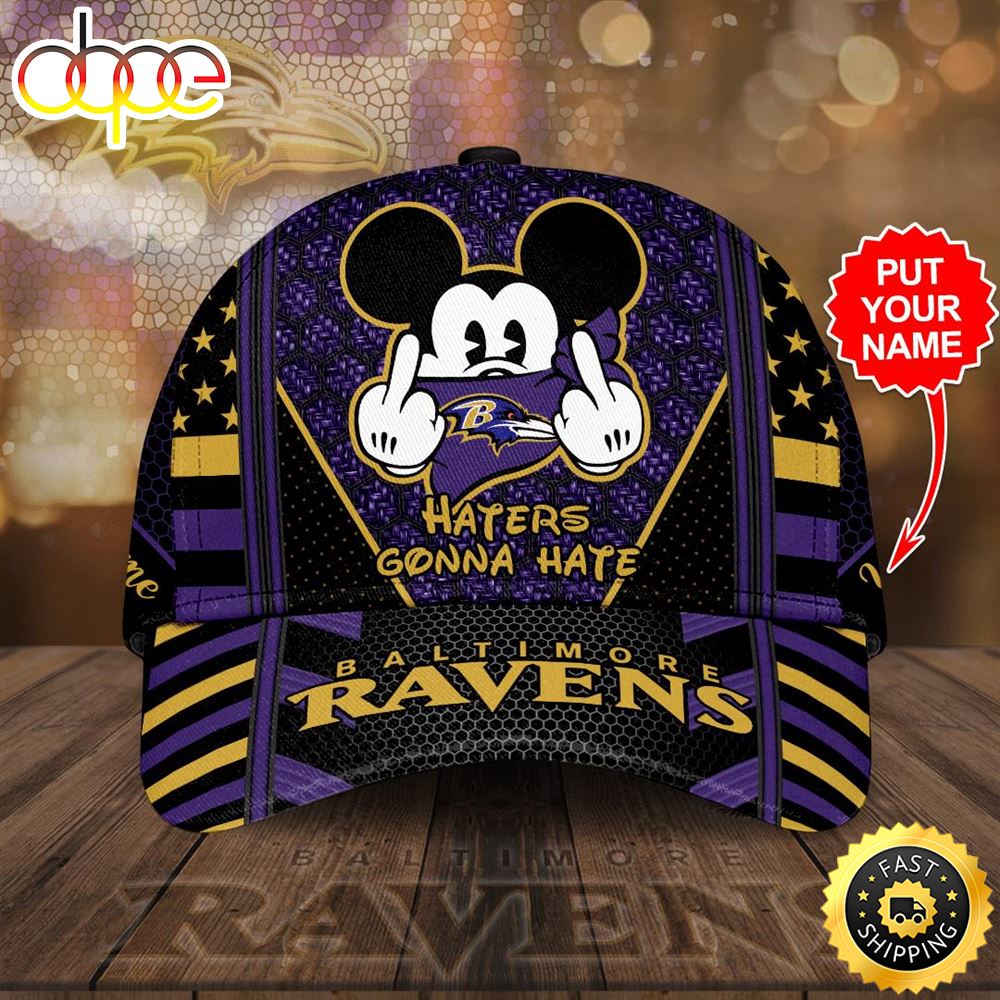 Personalized Baltimore Ravens Mickey Mouse Haters Gonna Hate All Over Print 3D Baseball Cap