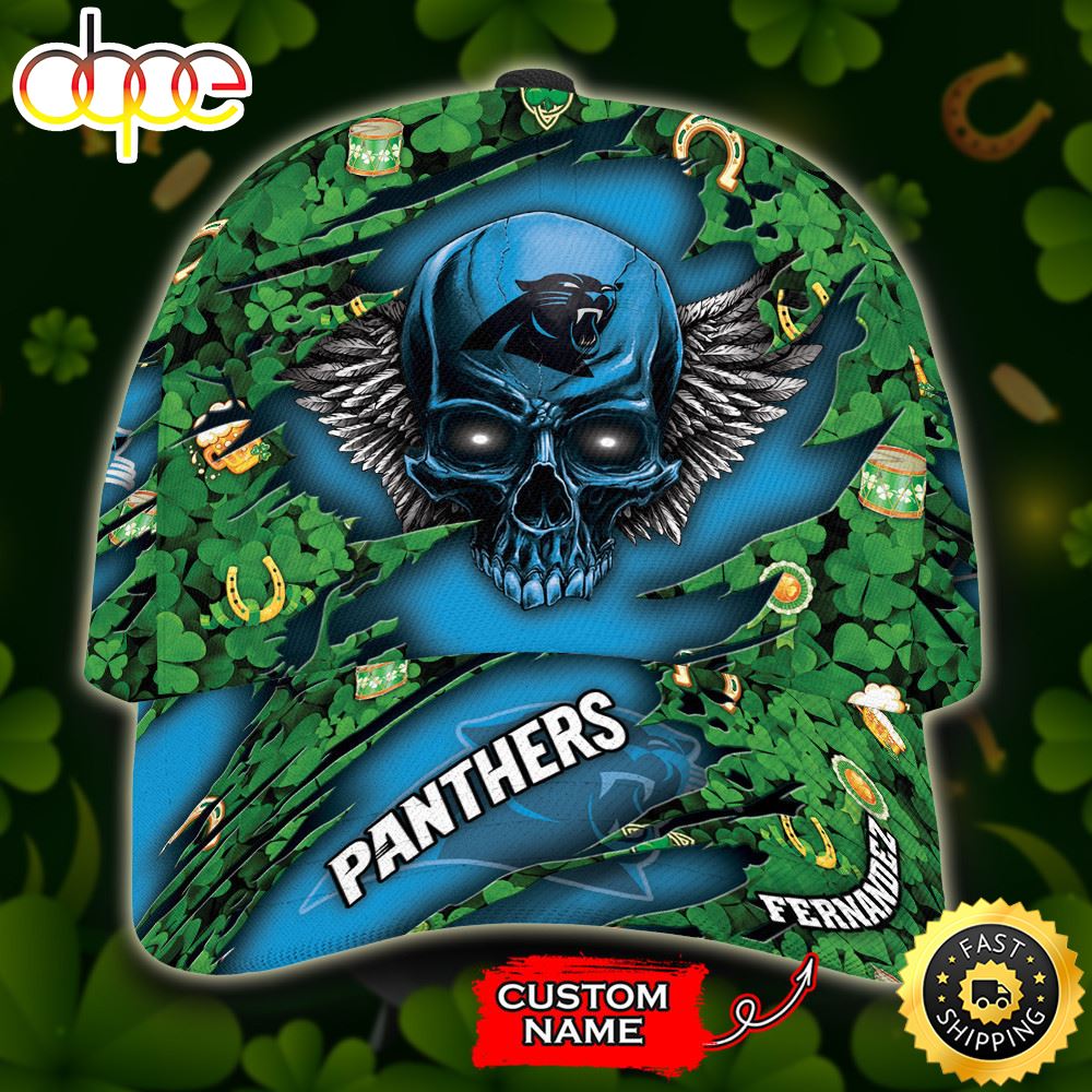 Personalized Carolina Panthers Skull St Patrick's Day All Over Print 3D Classic Cap-TPH