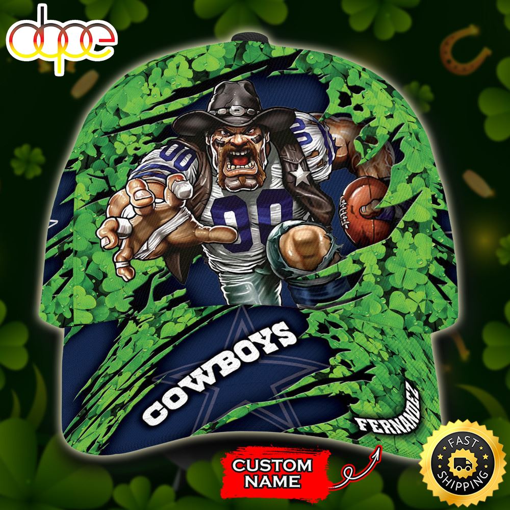 Personalized Dallas Cowboys St Patrick Day Mascot All Over Print 3D Baseball Cap - Blue Green-TPH