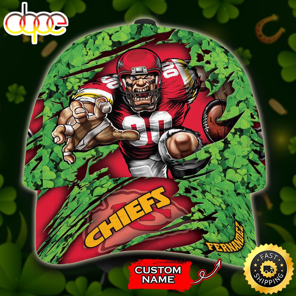 Personalized Kansas City Chiefs Mascot St Patrick Day All Over Print 3D Baseball Cap - Green Red-TPH