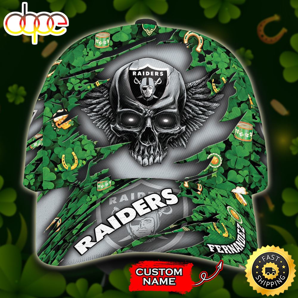 Personalized Las Vegas Raiders St Patrick's Day Skull All Over Print 3D Classic Cap-TPH