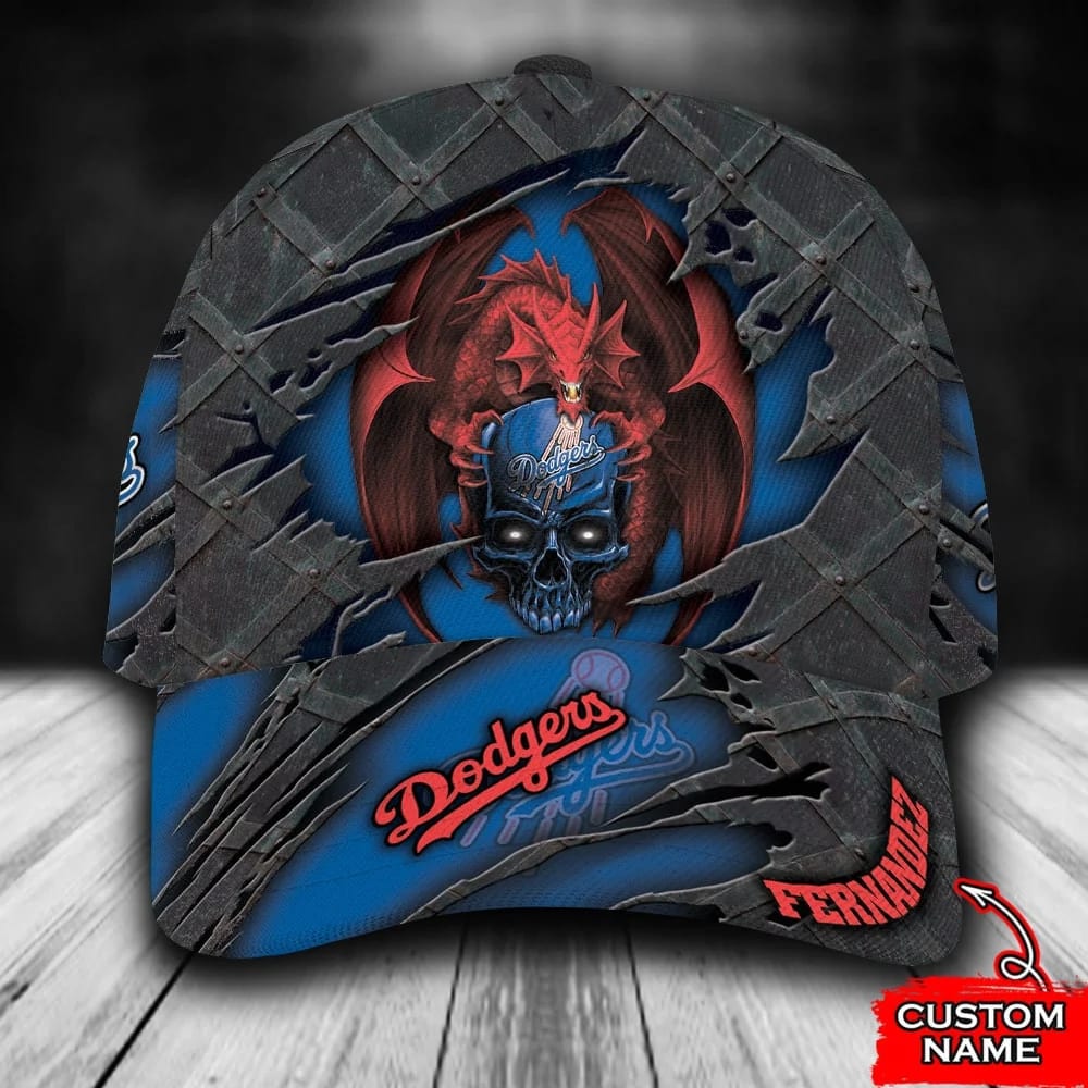 Personalized Los Angeles Dodgers Dragon Skull All Over Print 3D Baseball Cap