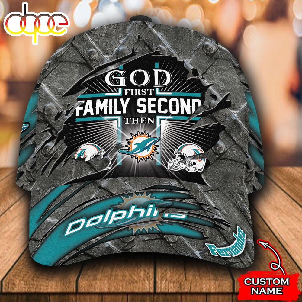 Personalized Miami Dolphins God First Family Second Text All Over Print 3D Classic Cap