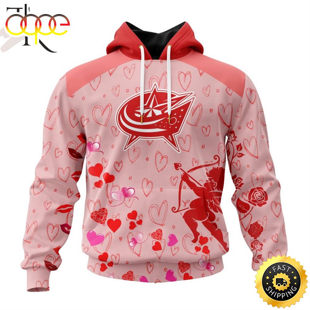 Personalized NHL Columbus Blue Jackets Special Design For Valentines Day Hoodie