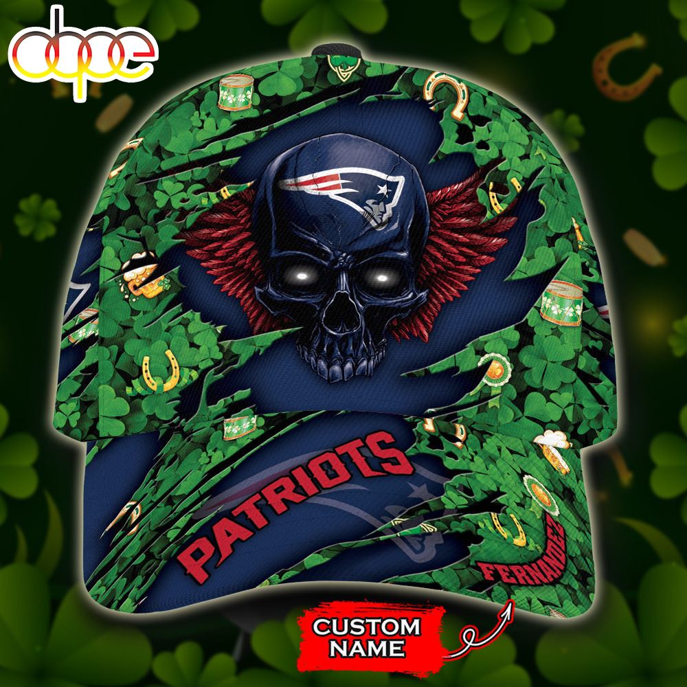 Personalized New England Patriots St Patrick Day Skull All Over Print 3D Baseball Cap