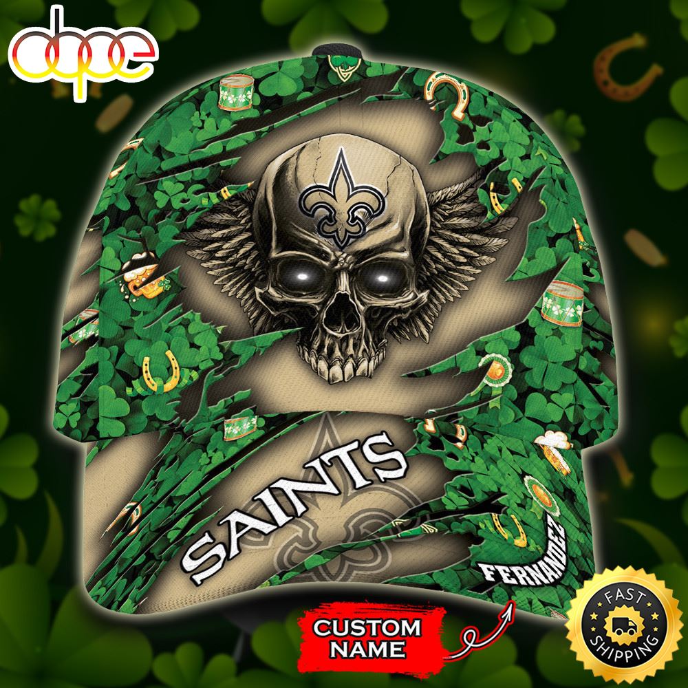 Personalized New Orleans Saints St Patrick's Day Skull All Over Print 3D Classic Cap-TPH