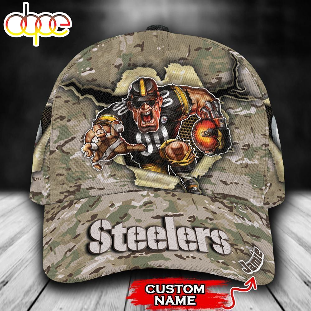 Personalized Pittsburgh Steelers Camo Mascot All Over Print 3D Classic Cap