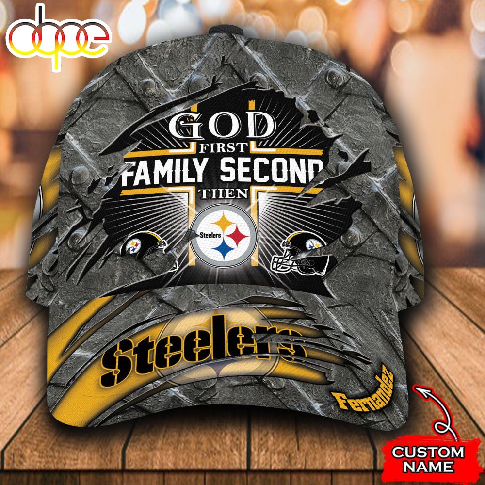 Personalized Pittsburgh Steelers God First Family Second All Over Print 3D Classic Cap
