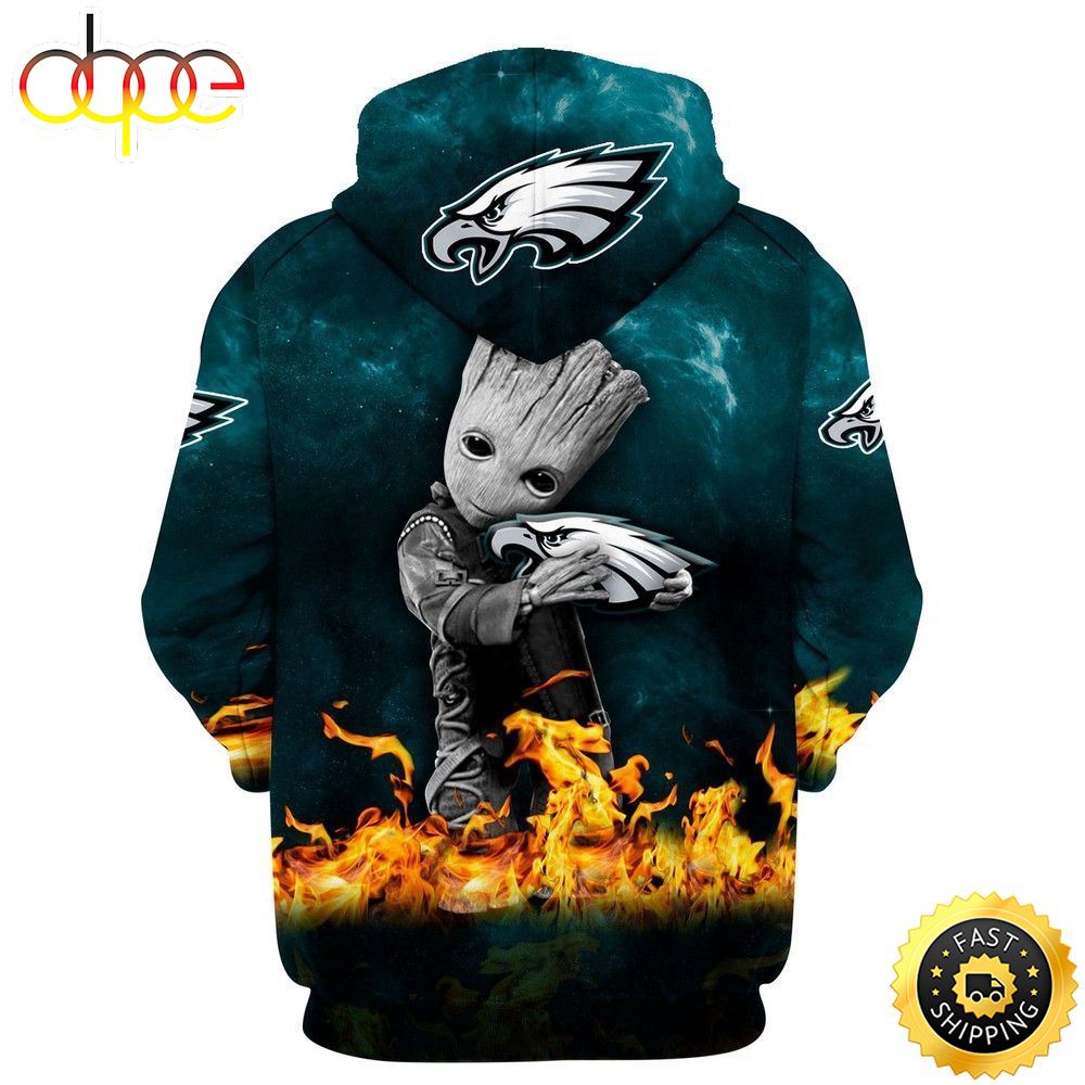 Philadelphia Eagles Baby Groot Fire 3d Hoodie All Over Printed