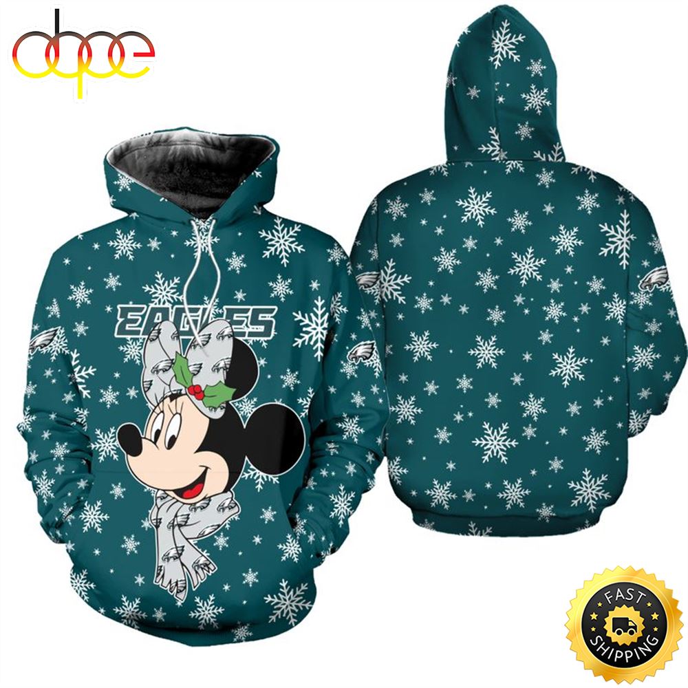 Philadelphia Eagles Christmas Minnie Mouse Football NFL All Over Print Hoodie Shirt