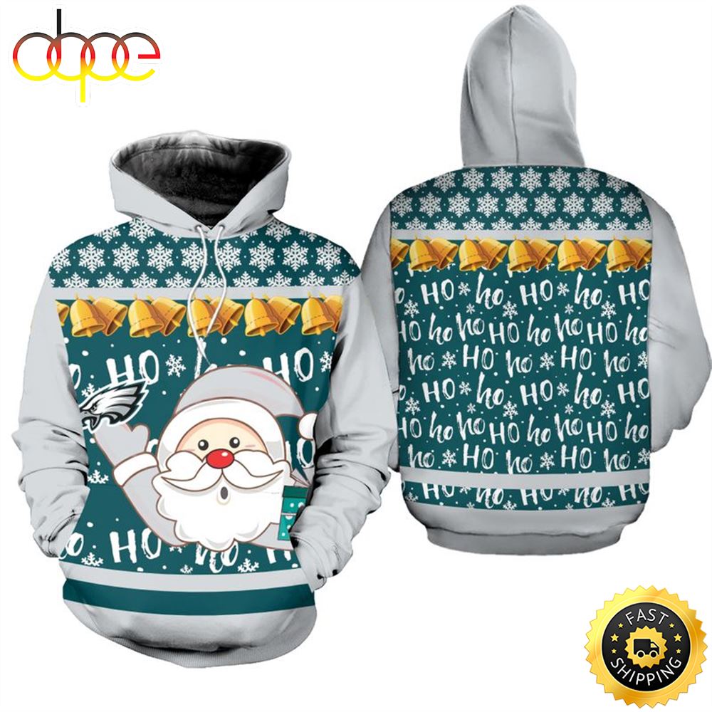 Philadelphia Eagles Christmas Santa Claus Football NFL All Over Print Hoodie Shirt
