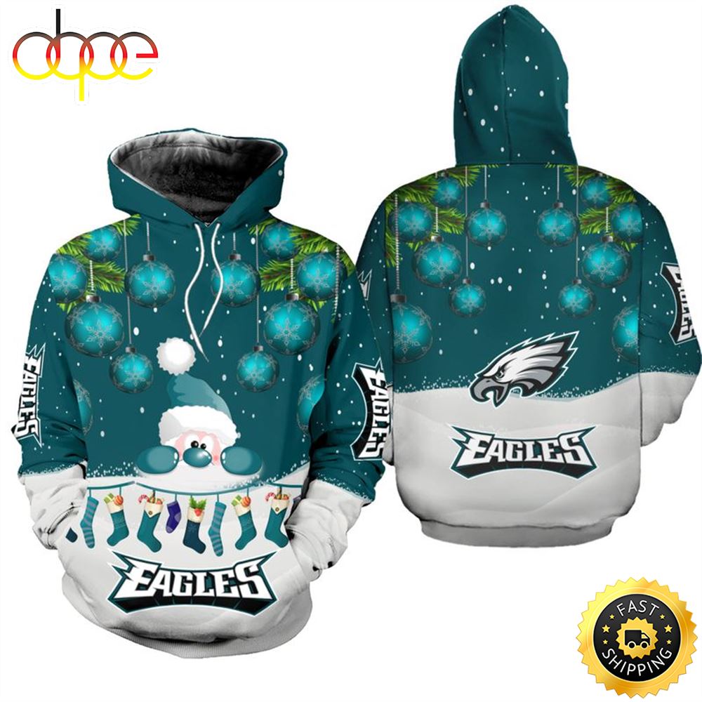 Philadelphia Eagles Christmas Santa Football NFL All Over Print Hoodie Shirt