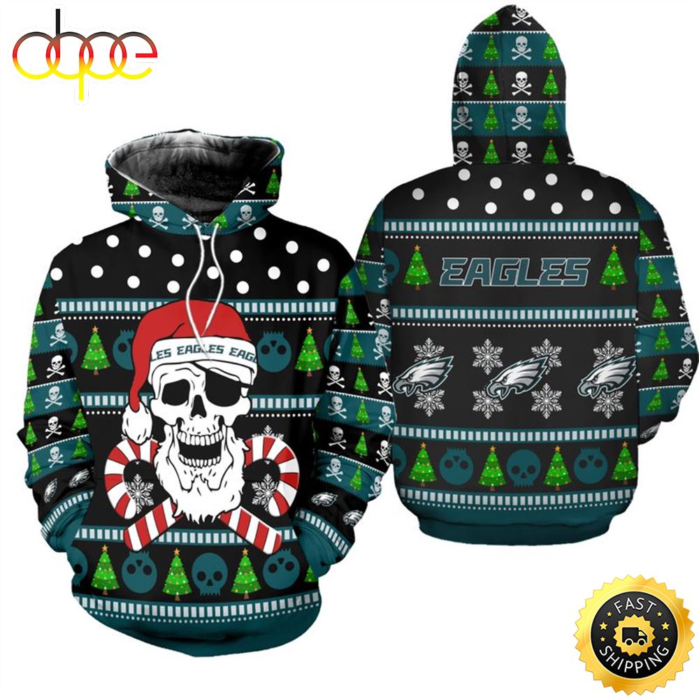 Philadelphia Eagles Christmas Santa Skull Patterns Joggers PGC Football NFL All Over Print Hoodie Shirt