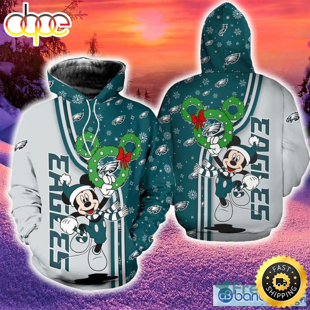 Philadelphia Eagles Disney Mickey Funny Hoodie Zip Hoodie Print Holiday Gift For Fans Christmas