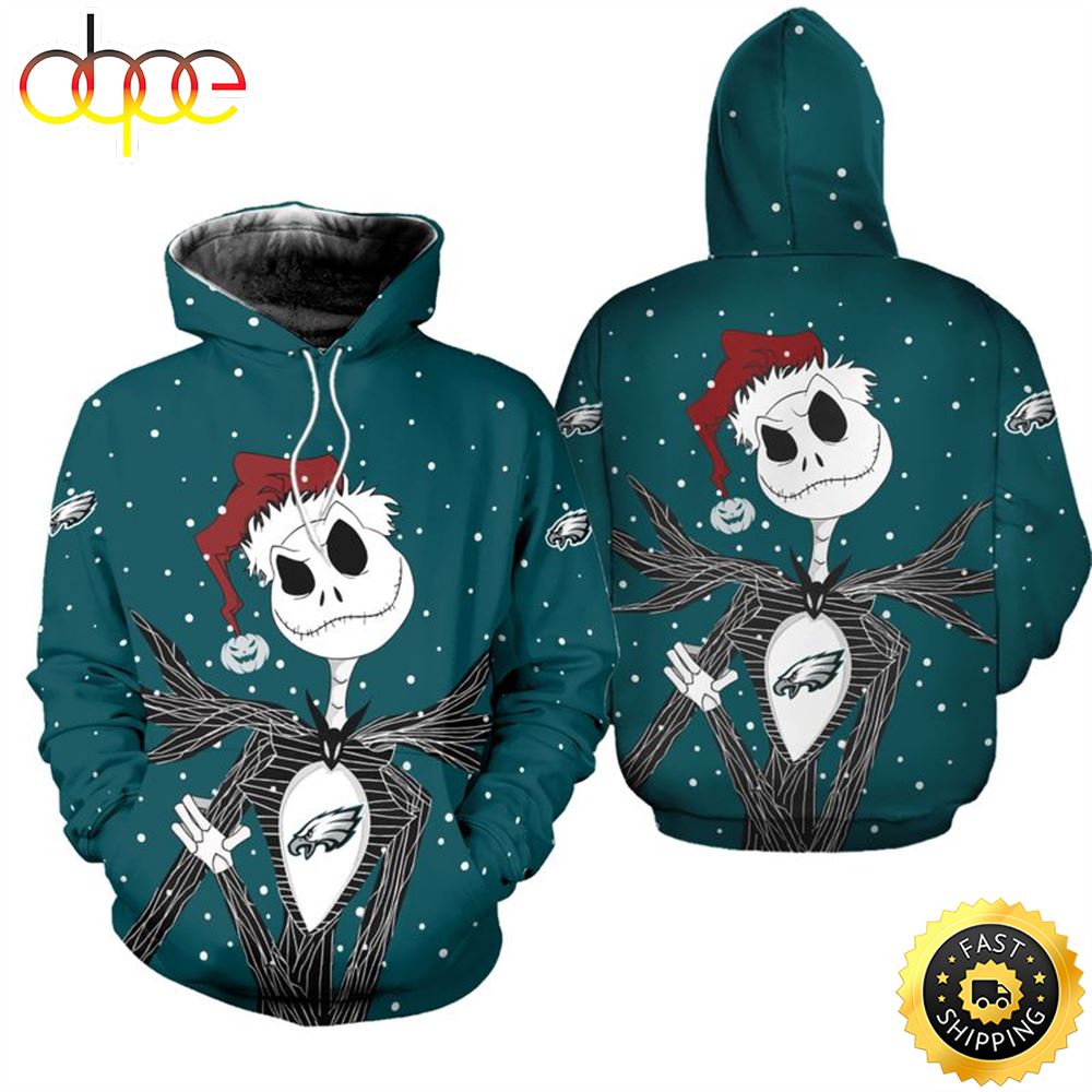 Philadelphia Eagles Jack Skellington Christmas Football NFL All Over Print Hoodie Shirt