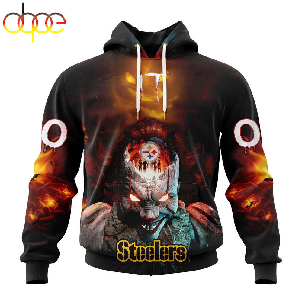 Custom Name And Number NFL Pittsburgh Steelers Halloween Badut Mematikan 3D Hoodie Shirt