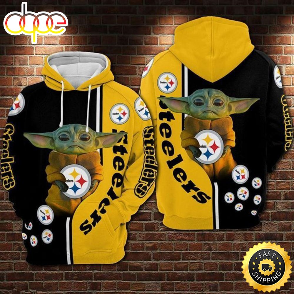 Pittsburgh Steelers Football Baby Yoda 3d Hoodie All Over Printed