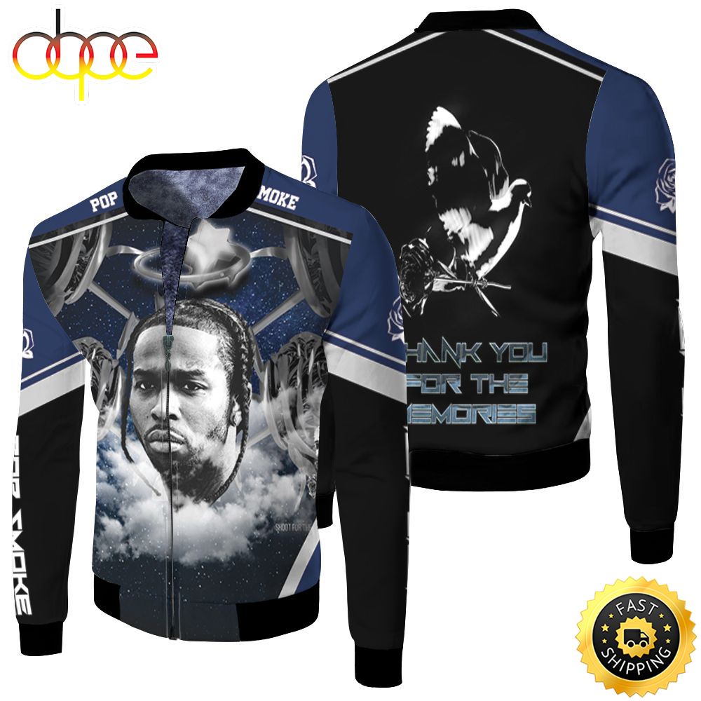 Pop Smoke Shooting The Star Aim For The Moon Make It Rain Rap Hip Hop Universe Sky Star Fleece Bomber Jacket
