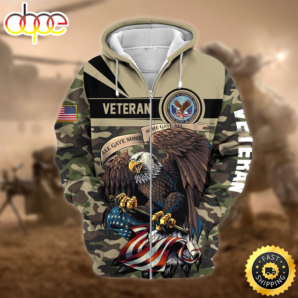 Premium Camo Soldiers Multiservice US Veteran Zip Hoodie N