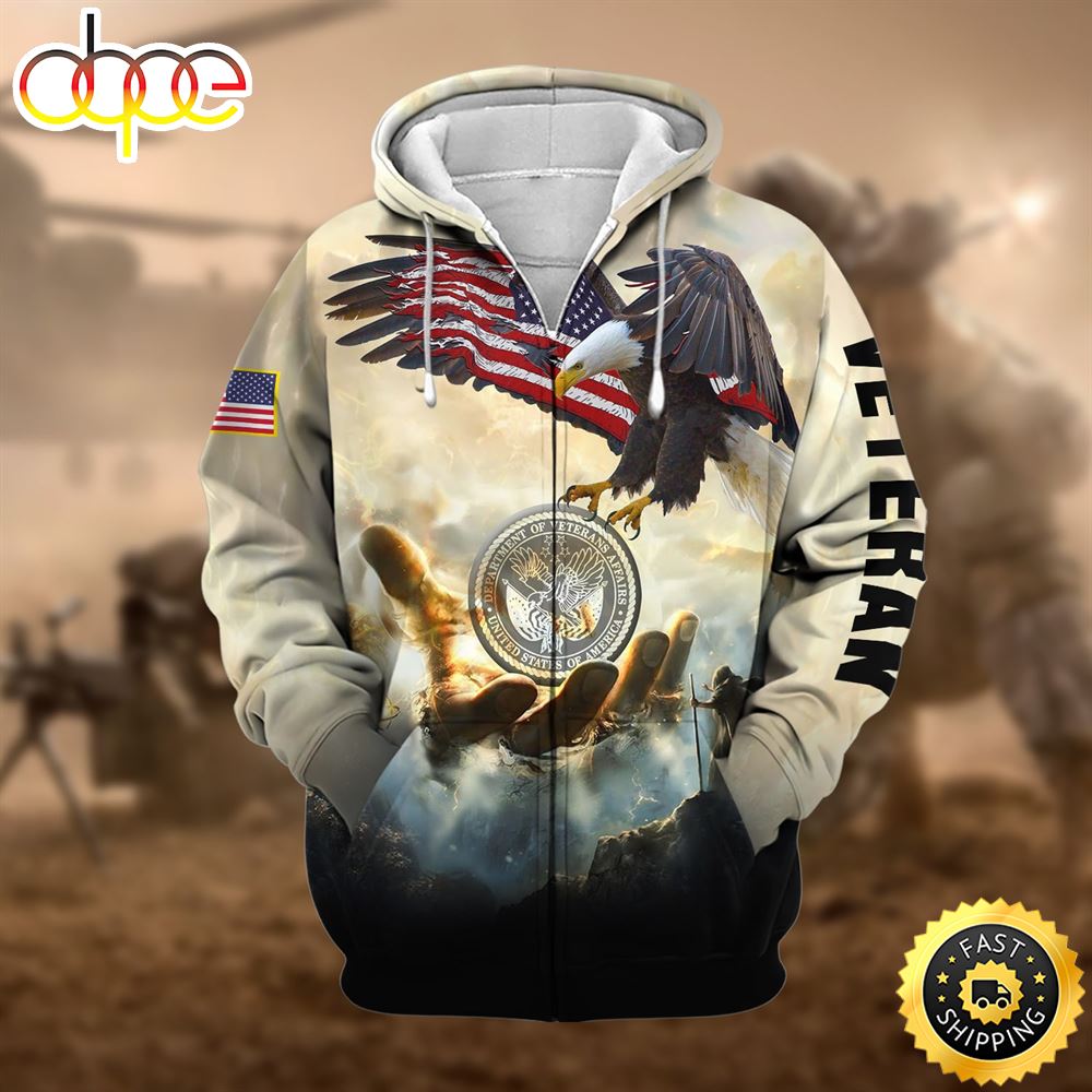 Premium God Bless US Veteran Zip Hoodie