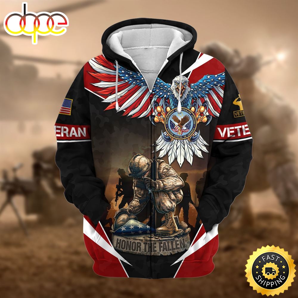 Premium Honor The Fallen US Veteran Zip Hoodie