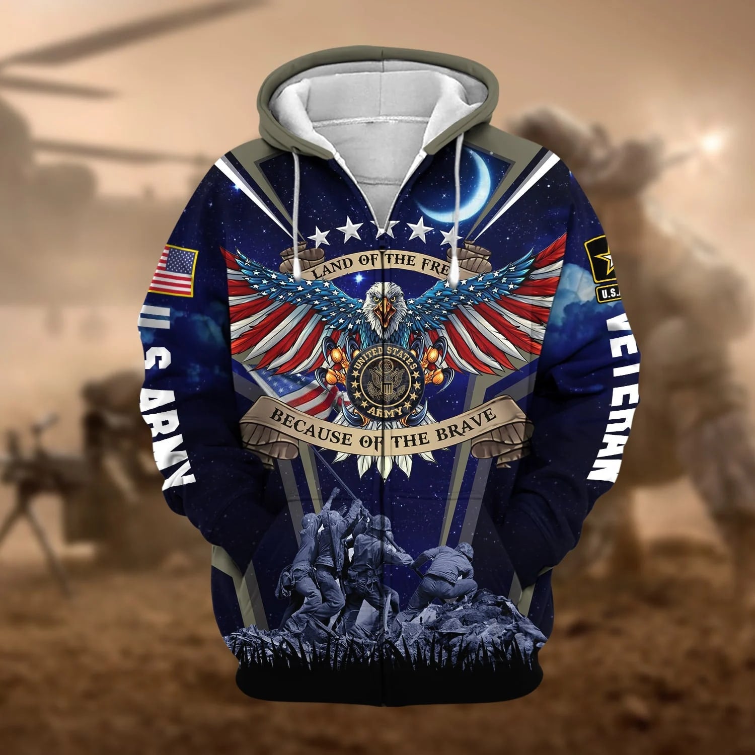 Premium Land Of The Free US Veteran Zip Hoodie 3D