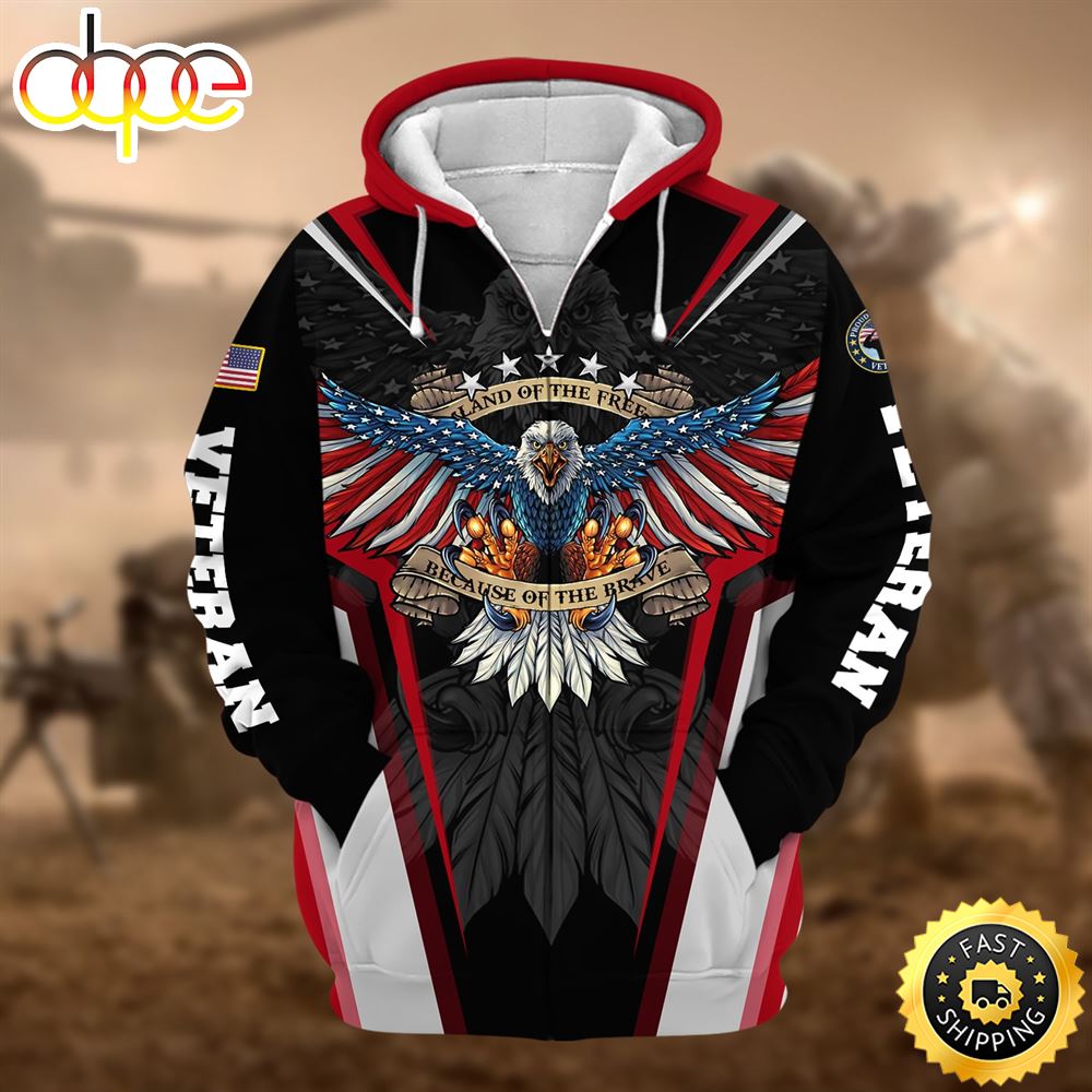 Premium Land Of The Free US Veteran Zip Hoodie N