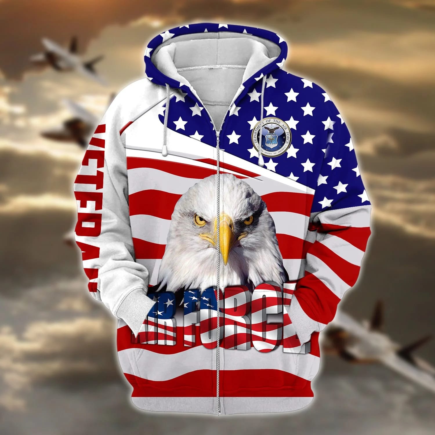 Premium Multiple US Military Services Veteran Day 3D Zip Hoodie